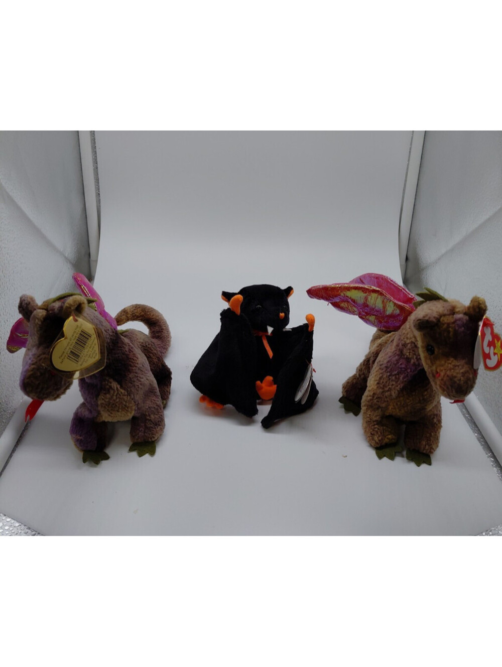Ty Beanie Babies Lot 3 Scorch Dragon x2 BAT-e Bat Halloween Retired Tags
